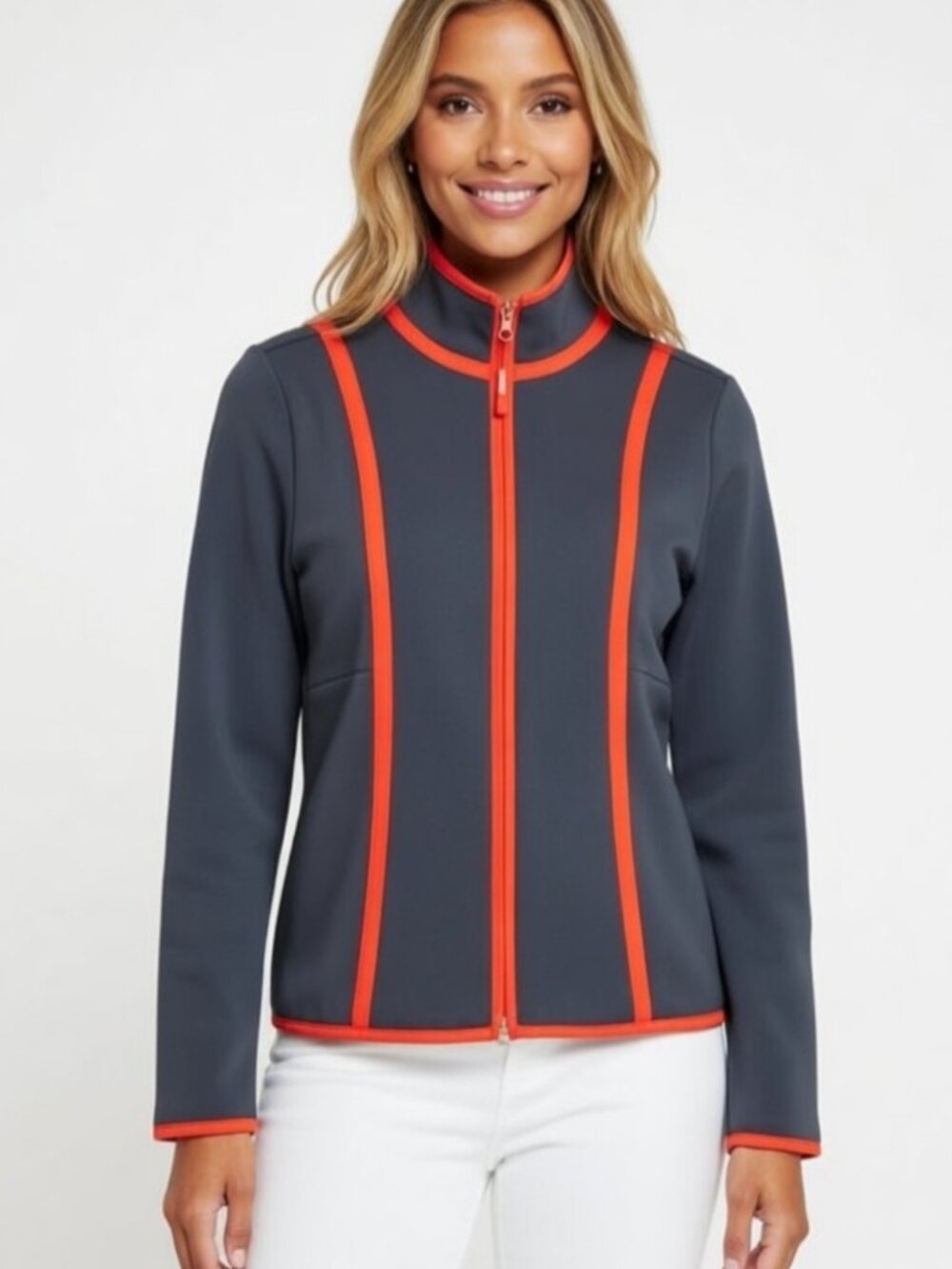 NWOT Banana Republic Full Zip-Up Jacket, blue color and orange. Size M.